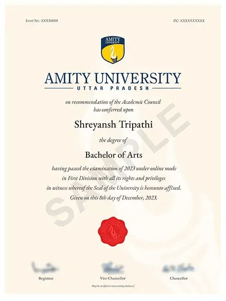 Sample Degree Certificate